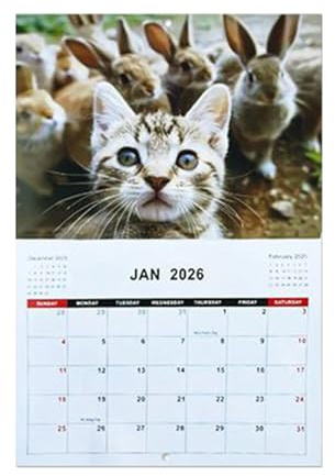 Calendario 2026 de Amigos Animales, Papel Grueso Calendario de Pared con Motivos Animales, Planificador Mensual Para Colgar, Oficina, Escuela, Aula, Dormitorio y Hogar