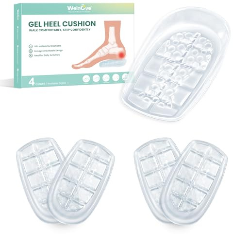 Gel Heel Cups for Plantar Fasciitis - Welnove 2 Pairs (4 Pcs) Honeycomb Matrix Heel Pads for Achilles Tendonitis, Washable Heel Inserts for Heel Pain Relief, Shoe Lift Support for Men & Women Size S