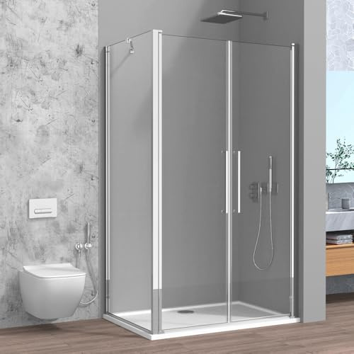 Box Doccia Angolare 70x90 Con Apertura Saloon In Vetro Temperato Trasparente E Profili Cromati - Linea Neos - H 195 Cm E Spessore 6Mm