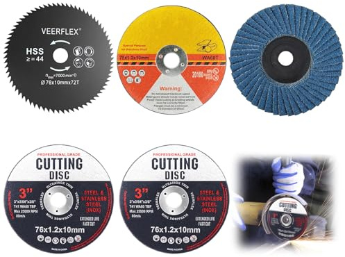 Disco da taglio da 76 mm, Dischi da Taglio per Smerigliatrice Angolare da 10 mm, combinazione di 4 tipi di dischi abrasivi per tagliare metallo, pietra, legno, plastica