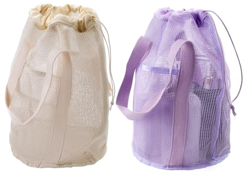 Yitexin Dusch-Caddy zum Aufhängen, sanddichte Netz-Strandtasche, Kordelzug, Duschtasche mit 2 Taschen, für Camping, Reisen, Wohnheim, Männer, Frauen, Fitnessstudio, Uni, Badezimmer, Toilettenartikel