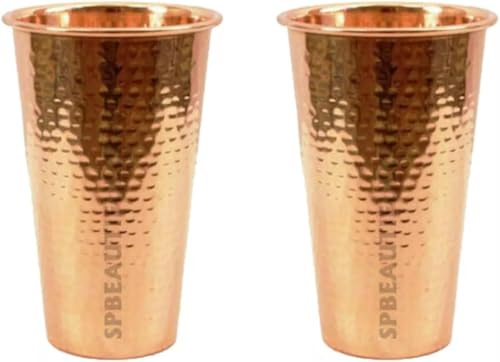 HRS India - Vaso de cobre puro martillado para agua potable, vaso de tamaño grande, 400 ml, juego de 2