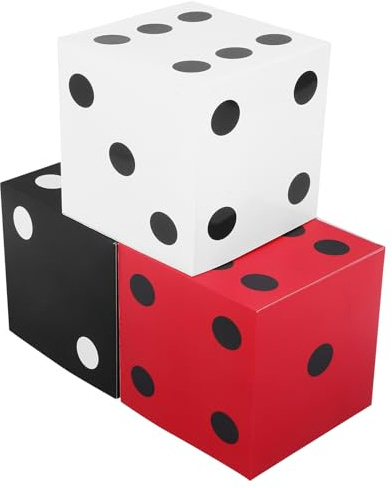 BESTonZON Große Jumbo Würfel 28cm aus Robustem Material Tischdekoration für Vegas Partys Abschlussbälle und Kartenspiele 3 Stück mit Weiß Rot Schwarz Faltbar und Wiederverwendbar