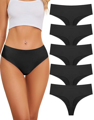 VOENXE Damstringtrosor Hög Midja,Underbyxor Kvinnor Mjuk Damunderkläder,Dam Strängar Multipack Stretch,Stretch Andningsbara Trosor Damer,Ventilerande Sexiga Underkläder,5-Styckes Set