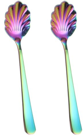 QUARKZMAN 2 Piezas De Cuchara De Caparazón De Acero Inoxidable, Cuchara De Azúcar De Metal Para Café, Postre, Yogur, Hogar, Uso En Bares, Arcoíris