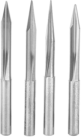 Baxnore Juego de 4 brocas de grabado en forma de V de acero de tungsteno, cortadores profesionales de alta precisión para grabado en metal y madera, ángulos de 15°, 20°, 25° y 30°,