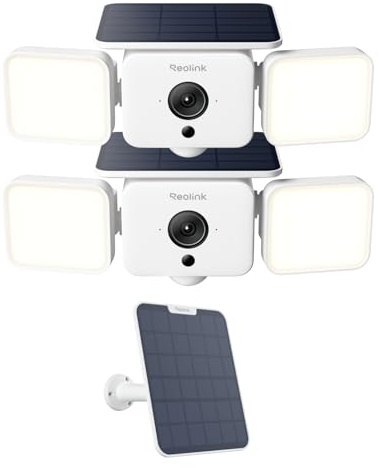 Reolink 2K Kabellose Flutlicht Kamera Akku, SolarEase, Überwachungskamera Aussen Solar mit 150°Ansicht &1000 lm Licht, 6W Solarpanel für Akku Überwachungskamera Aussen