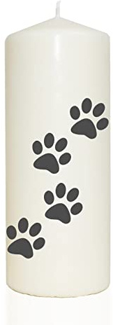 WB wohn trends Spruchkerze, 4 Tier-Pfoten/Hund Katze, grau, 20cm, 765g d8cm, Trauer-Kerze mit Spruch, Brenndauer ca 70 Std