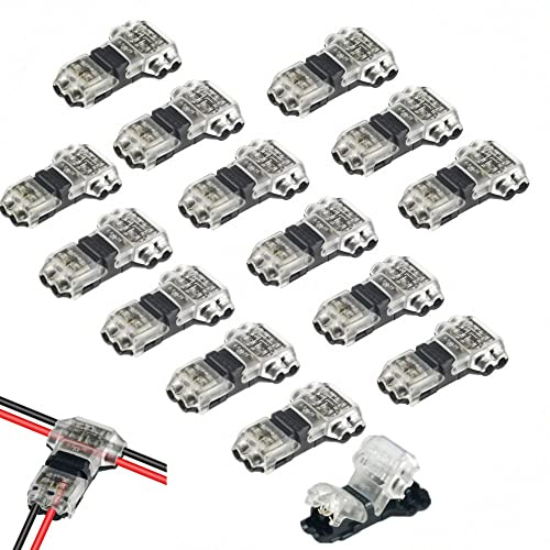 WMYCONGCONG 15 Stck. Kabelstecker 2 Pin 2 Weg Niederspannung Universal Compact Wire T Typ Steckverbinder keine Abisolierung erforderlich für 20/22 AWG Kabel (T Typ)
