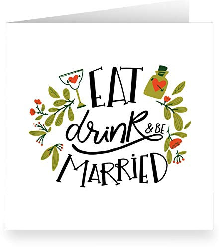 Kartenkaufrausch 12 x Lustige Retro Hochzeitskarte im 70s Look (quadratisch 15,5cm + Umschlag) mit Love Potion: Eat drink & be married- große XL Glückwunsch-Karte zur Hochzeit für Familie