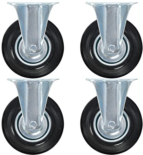 vidaXL 8x Rotelle con Supporto Fisso Robuste con Piastra Ruote Trasporto per Mobili Ricambi per Carrelli 125 mm in Gomma TPR e Ferro Zincato Nero