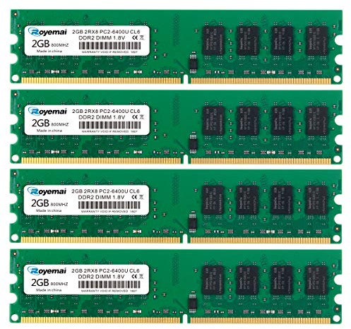 ROYEMAI 8GB DDR2-800, PC2-6400 8GB Kit (4x2GB) DDR2 RAM PC2-6300 2Rx8 240 pin CL6 1.8V Desktop Computer RAM Memory