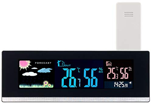 infactory Tisch Funkwecker: Tisch-Wetterstation, Funk-Außensensor, Farb-LCD-Display, USB-Ladeport (Temperaturanzeige, Heim-Wetterstation, WC)