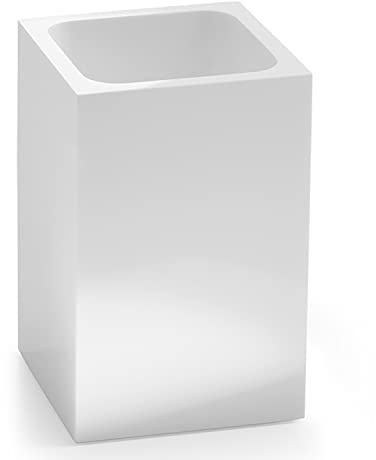 Gedy G-Bangkok Portaspazzolini da Bagno Bianco, Misure e Peso: 11X7,4X7,4 CM & 0,305 kg, Portaspazzolini in Resina e Sabbia, Design R&S, 2 Anni di Garanzia
