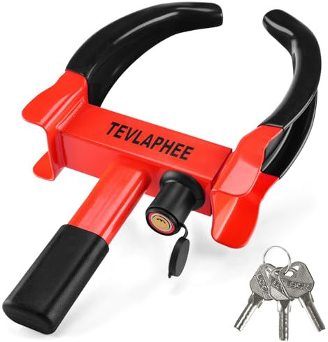 Tevlaphee Wheel Clamp Lock Heavy Duty Anti-Theft, Adjustable Security for Cars, Vans, Motorhomes (Fits 7-11 Tyres), Weatherproof & Vandal-Resistant Design (Black&Red)
