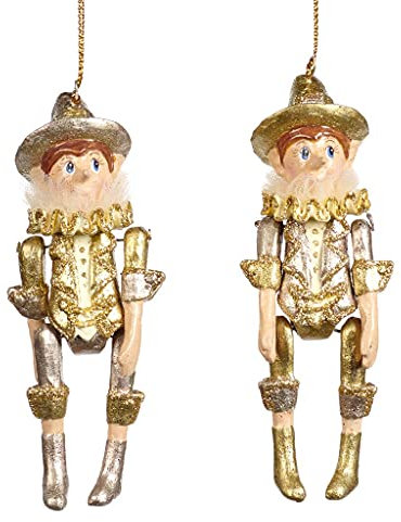 Goodwill Pinocchio Baumschmuck aus Kunstharz, 12 cm, goldfarben / Weiß, 2 Stück