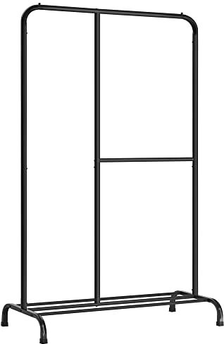 SONGMICS Kleiderständer, Kleiderstange, bis 100 kg belastbar, mit verstellbarer Stange, für Schlafzimmer, Wohnzimmer, Flur, schwarz HSR103B01