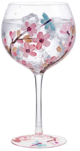 Hand Painted Gin Glass | Blossom & Dragonfly | 1 Piece - 9x9x21 cm | Gift For Women & Men, Designed By Lynsey Johnstone, Luxury Wine Glass, Every Occasion