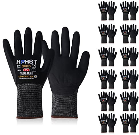HPHST Arbeitshandschuhe SF001TS Handschuhe Montagehandschuhe für Damen und Herren Gloves Ergonomisches Design Smart Touch Gartenhandschuhe 12 Paar (Small, Schwarz)