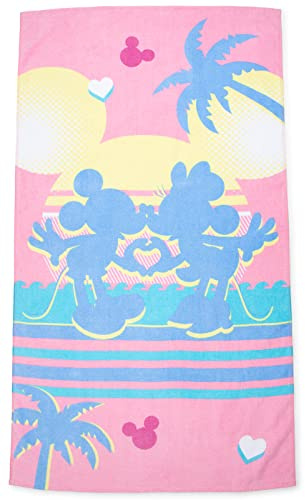 Jay Franco Disney Mickey & Minnie Mouse Sonnenuntergangsküße 86cm x 162cm große Strandtuch aus 100% Baumwollfrottee