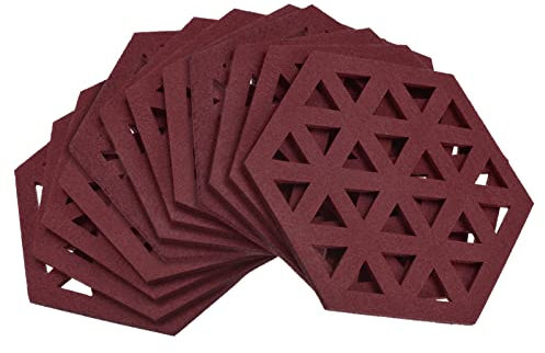 sourcing map Felt Coasters, 12pcs Hexagonal Pad Coaster for Drink Cup Pot Bowl Vase, Wine Red