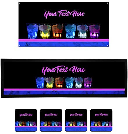 Bang Tidy Clothing Personalised Large Bar Runner Beer Mats, Metal Bar Sign, 4 x Drinks Coasters Home Bar Accessories Gift Set|Beer Gifts for Pub Bars Man Cave BAR-A242-L ADD YOUR TEXT