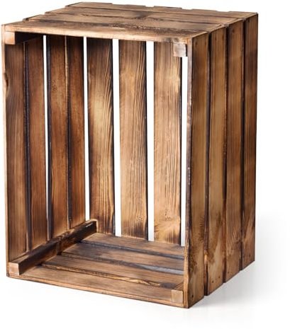 PINEEA Holzkiste Groß - Obstkiste Holz - Deko Weinkiste - 1 Stück Geflammt Vintage Holzbox 50x40x30
