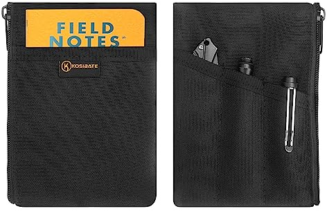 Kosibate EDC Pouch with Notebook Slot, EDC Organizer for Knife, Flashlight, Passport, Pen, Card - Men's Slim Pocket Organizer for Daily Carry, Fits 3.5 x 5.5 Inch Notebook (Black)