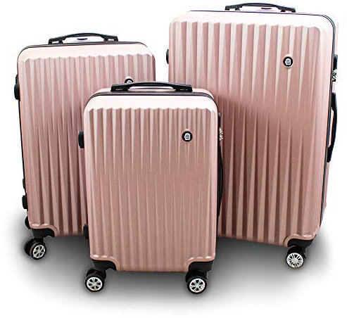 Lacestone Barut Kofferset 3-teilig Reisekoffer Trolley Hartschalenkoffer ABS Teleskopgriff Modell General (Rosegold)