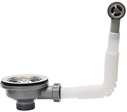 114mm Kitchen Sink Waste Kit, with Overflow Pipes & Round Overflow Head | Stainless Steel-Sink Overflow Kit, 114mm Kitchensink Strainer,with Overflow Pipes & Round Overflow Drain Cover