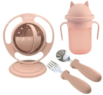 Coffret rose pour enfants Mabebi avec couverts, bol à collation et gobelet magique