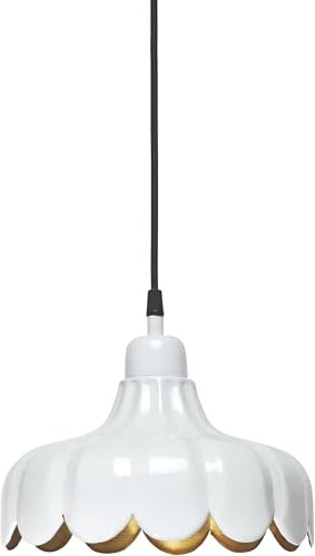 PR Home of Scandinavia Wells Pendelleuchte, Blumen-Design in Weiß & Gold, E27, 24x350 cm mit Stecker | Stilvolle skandinavische Hängelampe für Wohnzimmer, Schlafzimmer, Büro und Esszimmer