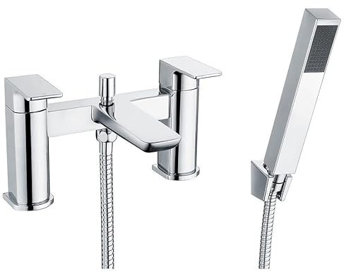 KEDWILL® Bath Shower Mixer Tap Faucet with Shower Kit Handheld Shower Head Bathtub Bathroom Filler Sink Hot and Cold Solid Brass Modern Double Lever Handle Chrome