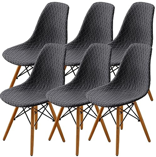 SHENGYIJING Esszimmerstühle Abdeckungen 2/4/6 Stück,Stil Shell Esszimmerstuhl Mid Century Modern Stuhl Sipcover,Gepolsterte Dining Accent Side Stuhlhussen (Grau,6 Pieces)