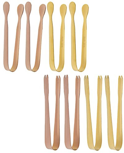 Mewutal 8PCS Sugar Tongs Stainless Steel Ice Cube Clips Small Serving Tongs Portable Ice Cube Tongs for Kitchen Bar Desserts Coffee Tea Food (Rose Gold + Gold, 5.24+ 4.33)