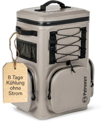 petromax Mochila refrigerante 17 litros, refrigeración pasiva 6 días, Espalda Acolchada, Estable, estanca al Agua y a Las Fugas, Ligera y ergonómica, abridor de Botellas (Arena)