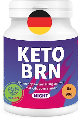 KETO BURN NIGHT - Koffeinfrei mit Glucomannan & Chrom aus Deutschland | Unterstützt den Stoffwechsel | 90g entsprechen ca. 180 Kapseln (6x 90g)