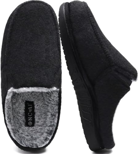 ONCAI Hombre Zapatillas de estar por casa, Mezcla de Lana y Algodón de Espuma de Memoria de Alta Densidad Fieltro Interior y Exterior Suela de Goma Negra Talla 44.5
