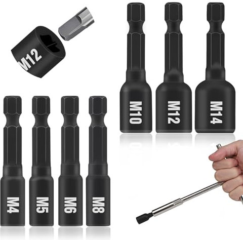 EFUTURETIME Adapter für Gewindebohrer M4, M5, M6, M8, M10, M12, M14, Maschinengewindebohrer Satz 1/4 Zoll mit Magnetischer T-Griff, Bohrer Set Sechskantschaft 7 Stücke für Bohrmaschine