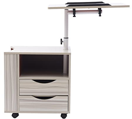 GramStudio Nachttisch, Funktioneller Drehbarer Nachttisch Schlafzimmer Verstellbarem mit 2 Schubladen fur Schlafzimmer Wohnzimmer Arbeitszimmer, Weißer Ahorn