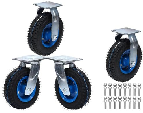 4er-Packung Industrierollen Schwerlast, Lenkrolle Luftrad Durchmesser 150/200/250MM Keine Beschädigung Des Bodens Leicht Zu Installieren Transportwagen Abriebfest Leise Gummi Bockrolle