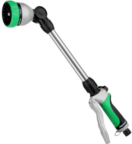 RESTMO Lanza de riego de 48 cm, lanza de metal larga | Cabezal de trinquete ajustable de 180° | Varita de manguera de extensión de 7 patrones de pulverización, pistola rociadora de jardín perfecta