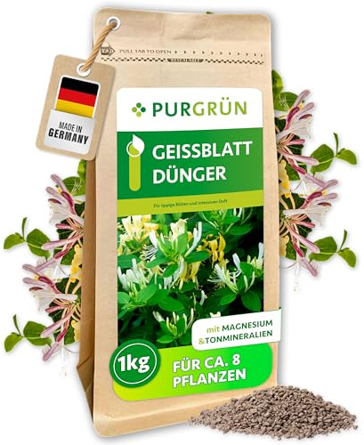 Purgrün® Geißblatt-Dünger 1 kg – Organisch-mineralische Rezeptur – Feinkörniges Krümelgranulat – NPK 5+4+6 – Extra Magnesium für intensiven Blütenduft – Verbessert die Bodenqualität