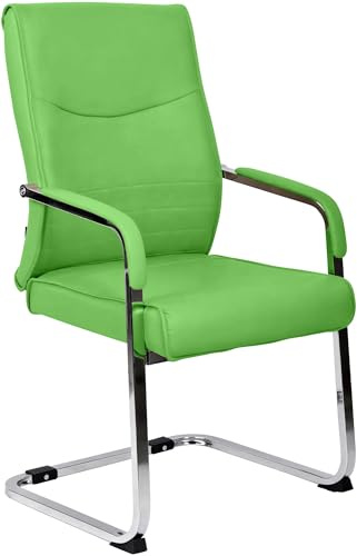 CLP Esszimmerstuhl ergonomisch Hobart, Freischwinger mit Armlehnen gepolstert, Metallgestell stabil, Konferenzstuhl modern Farbe grün Material Kunstleder