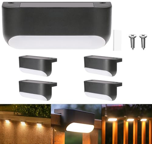 XhuangTech Solar Deck Lights Outdoor, Extended Solar Step Lights Waterproof LED Solar Powered Outdoor Lights for Deck Stair Fence Railing Wall Garden Backyard Pond Pathway (Warm White, 4 Pack)