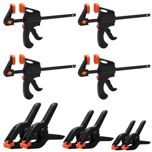 Hcunbsu Einhandzwinge und Federzwinge Set 10tlg, 4 Schraubzwingen & 6 Federklemmen Set (2 Zoll & 3 Zoll & 4 Zoll), Schnellspannzwinge für DIY, Holzwerkstatt