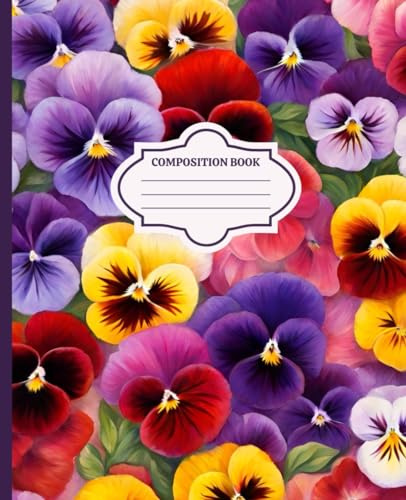 Colorful Pansy Flowers Composition Book: Lined Notebook, Diary, Journal, Workbook for Students, Children, Adults; College Ruled, 120 pages, 9.25 X 7.5