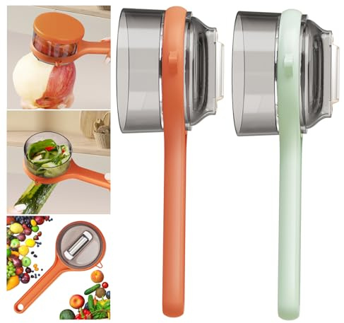 Coltello sbucciatore con scatola portaoggetti, pelapatate per frutta e verdura con contenitore, pelapatate multifunzione in acciaio inox su entrambi i lati, per cucina domestica (C-2 pezzi)