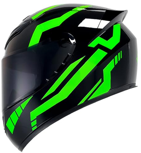 RUYICZB Full Face Motorcycle Helmet with Tinted Visors And Multi-Ventation Suitable Motorbike Moped Street Bike Racing Helmet with Graphic for Men And Women DOT/ECE Approved,Black green,L 57~58CM