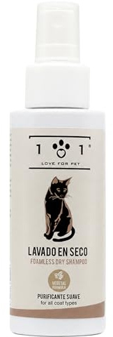 Shampoo a Secco Naturale e Vegetale per Gatto - Senza Bisogno di Acqua o Risciacquo - per Un Lavaggio a Secco Efficace, Linea 101 (100ml)